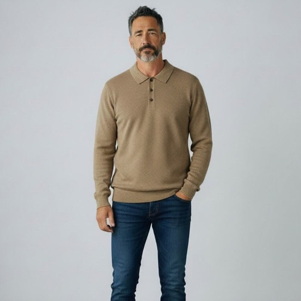 Club Monaco Merino Refined Texture Polo NWT Men's Sz L Oatmeal Heather Pullover